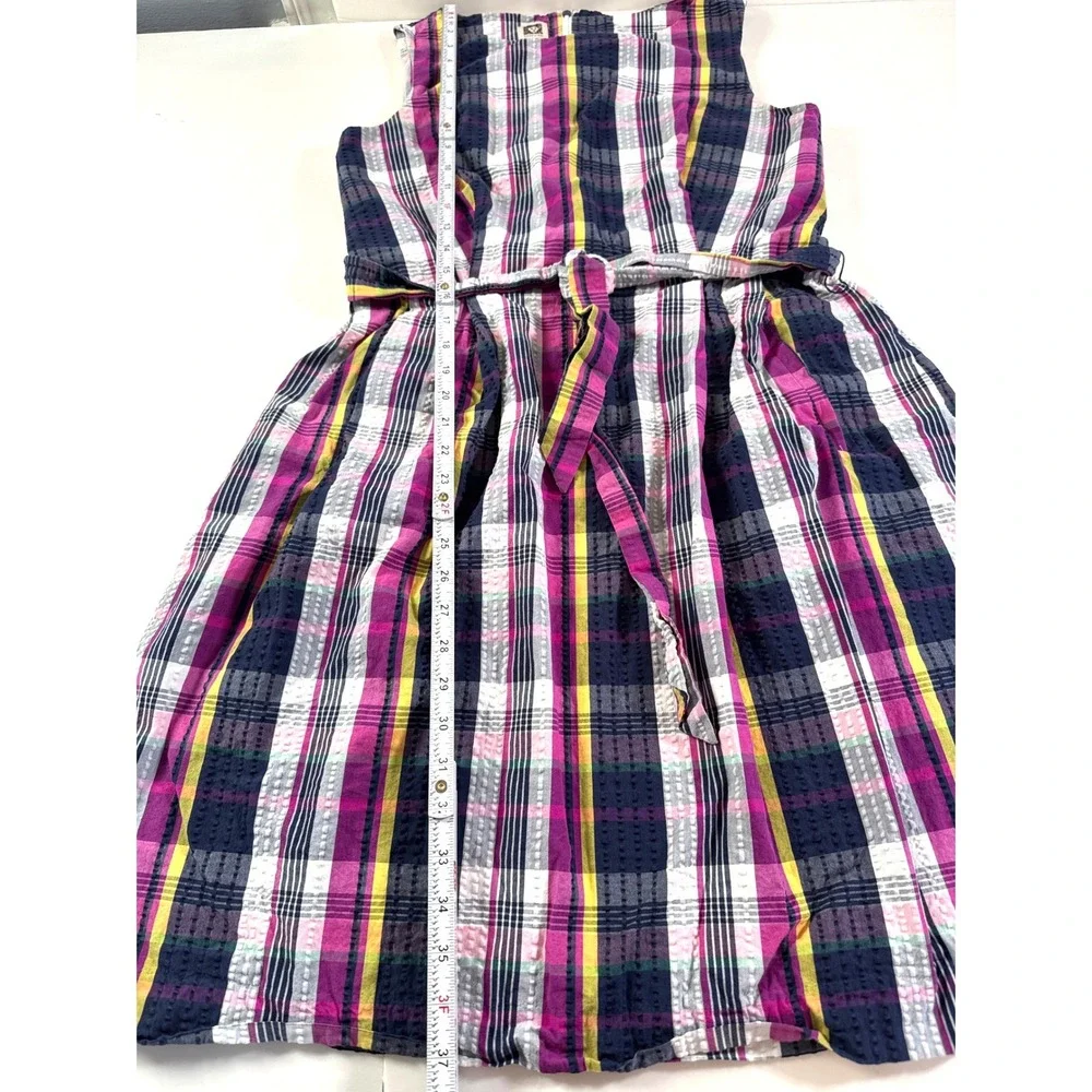Anne Klein Womens Plaid Sleeveless Fit Flare Belted Dress Magenta Navy Yellow 12 - Picture 11 of 13